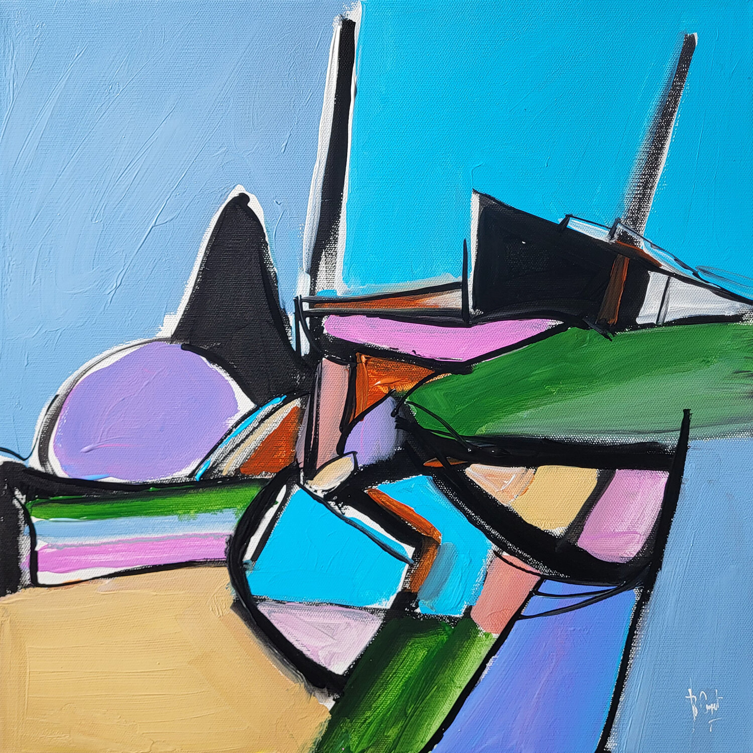 Zeebrugge en bleu Muriel Cayet Original painting for sale