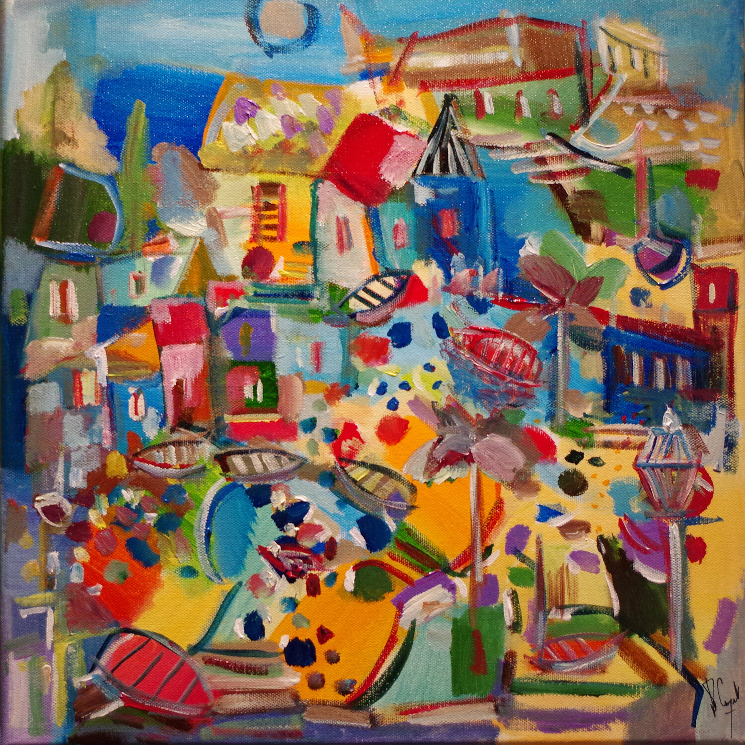 Un port d'escale Muriel Cayet Original painting for sale