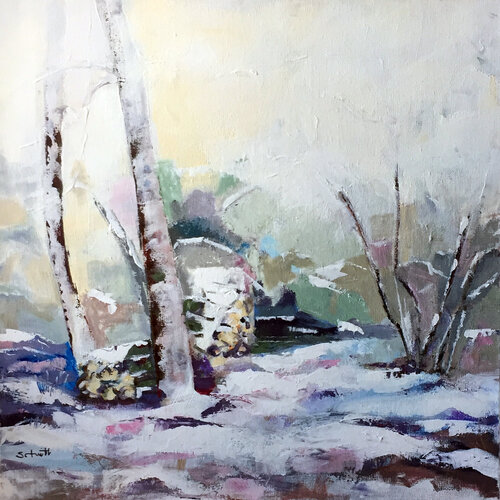 TAS DE BOIS SOUS LA NEIGE by Jean-Paul Schmitt, Painting for Sale on Select