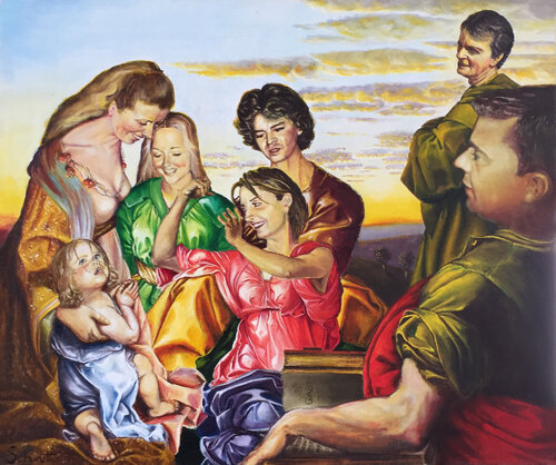 SAINTE FAMILLE SCHMITT (Hommage à Michelangelo Buonarroti - tondo Doni) by Jean-Paul Schmitt, Painting for Sale on Select