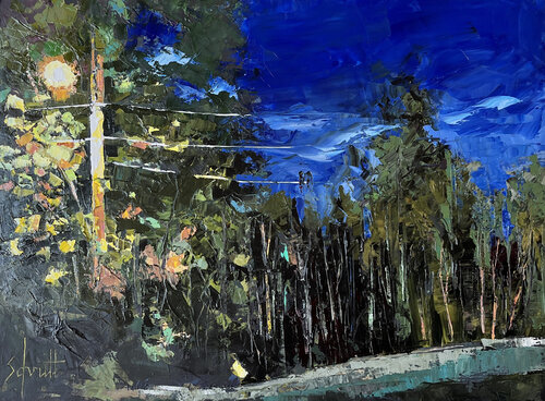 BORD DE ROUTE LA NUIT by Jean-Paul Schmitt, Painting for Sale on Select