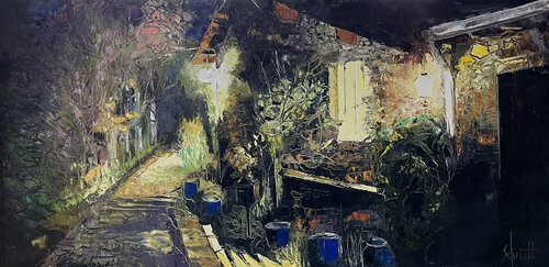 BORD DE ROUTE LA NUIT 4 (L'atelier) by Jean-Paul Schmitt, Painting for Sale on Select