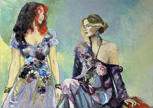 INTIMITÉ VIII (Deux amies) by Jean-Paul Schmitt, Painting for Sale on Select