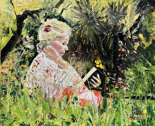 LECTRICE II (Anne au jardin) by Jean-Paul Schmitt, Painting for Sale on Select