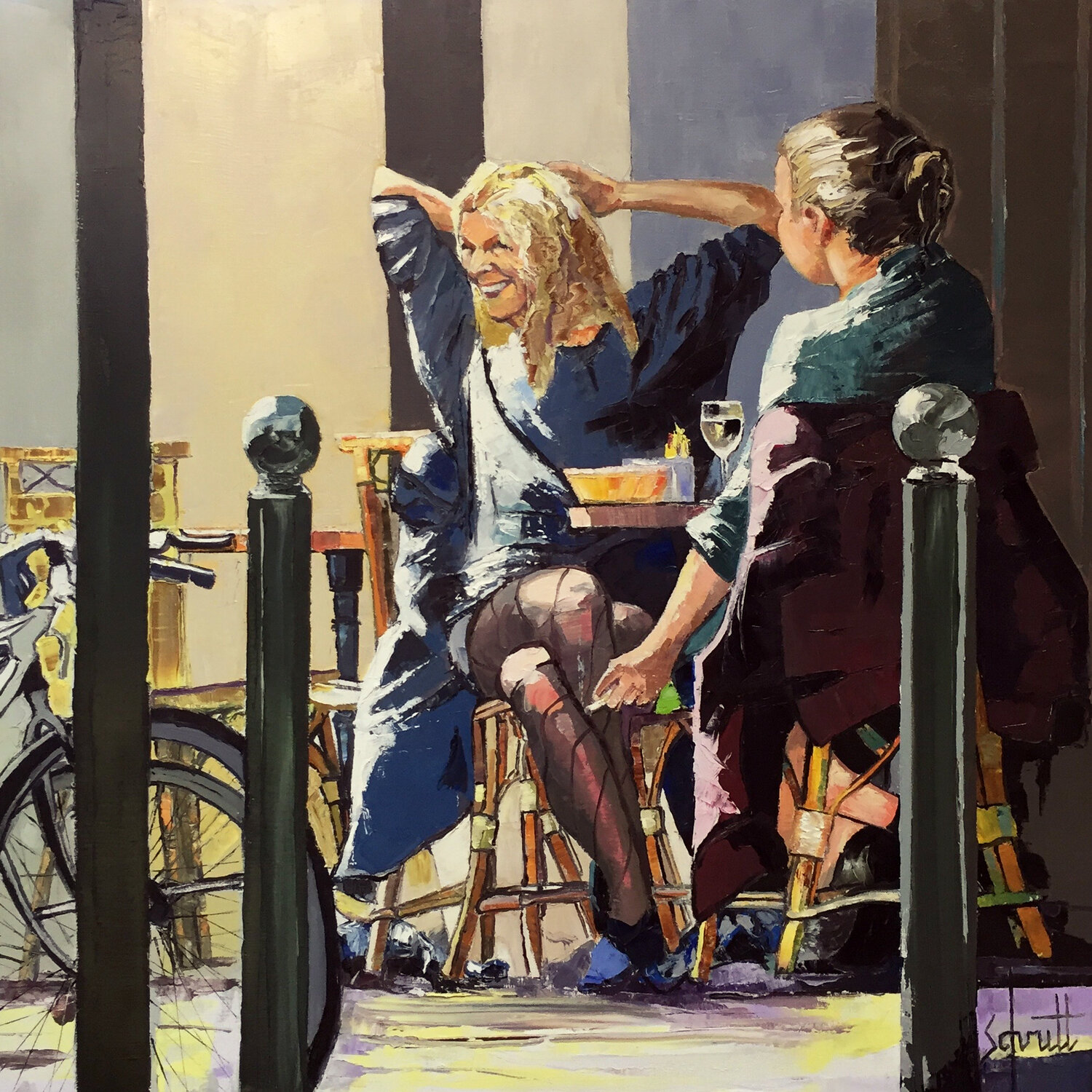 CAFÉ LVI (Deux femmes en terrasse) Jean-Paul Schmitt Original painting for sale