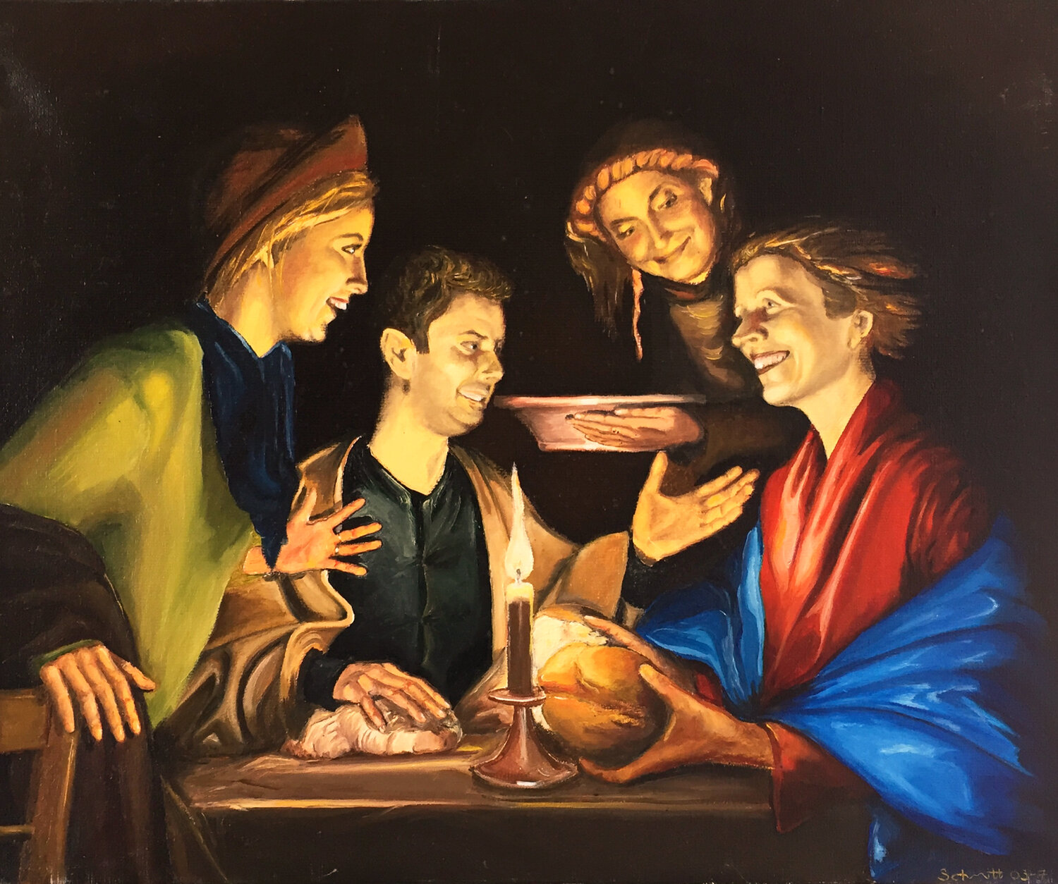 LE REPAS D'EMMAÜS (Hommage à Matthias Stomer) Jean-Paul Schmitt Original painting for sale