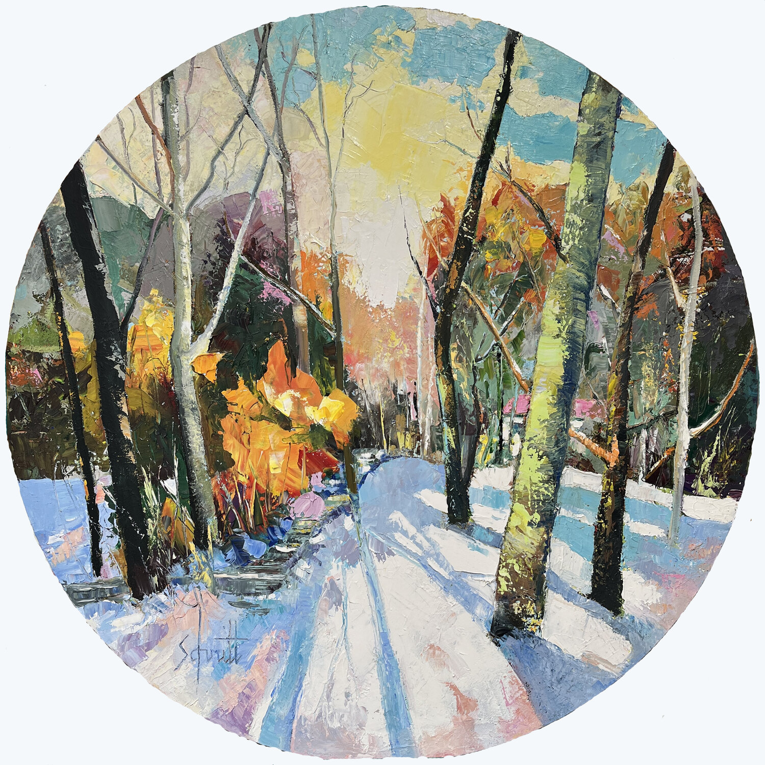 TONDO 3 (Fo) - Huile à la spatule sur châssis toilé rond de diamètre 100 cm Jean-Paul Schmitt Original painting for sale
