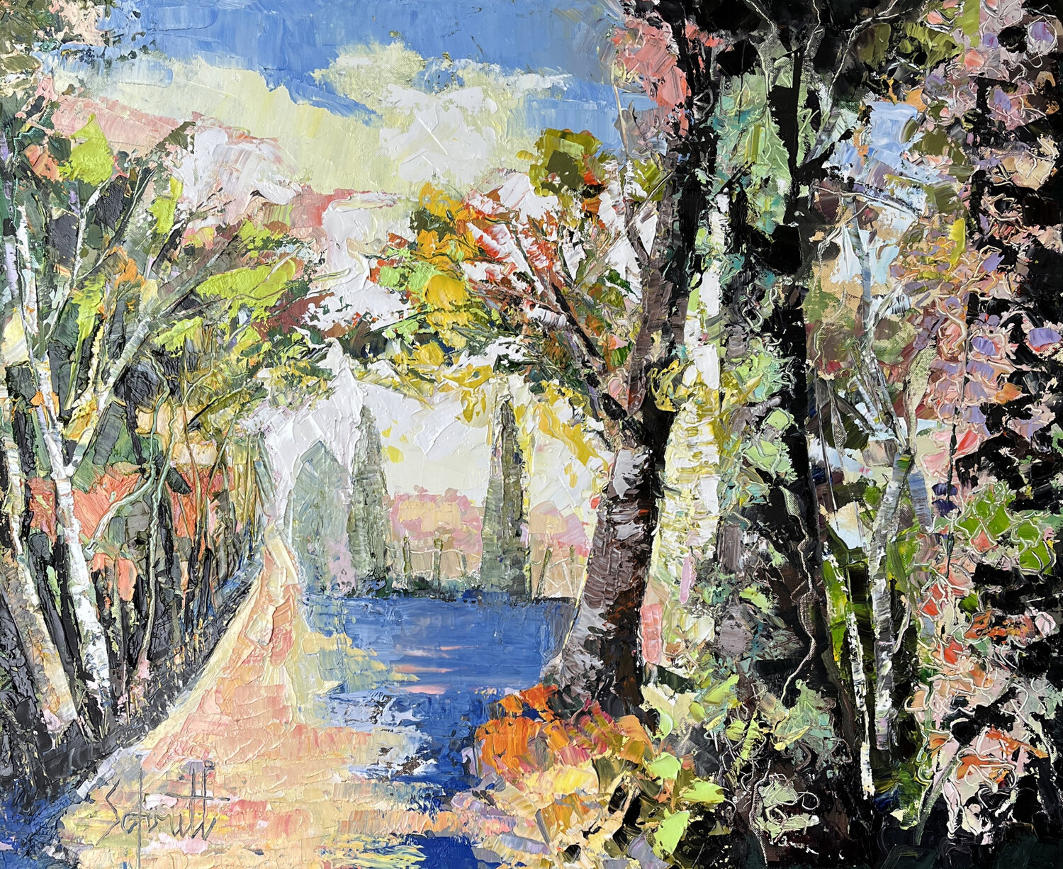 CHEMIN DE LA SABLIÈRE EN AUTOMNE II Jean-Paul Schmitt Original painting for sale