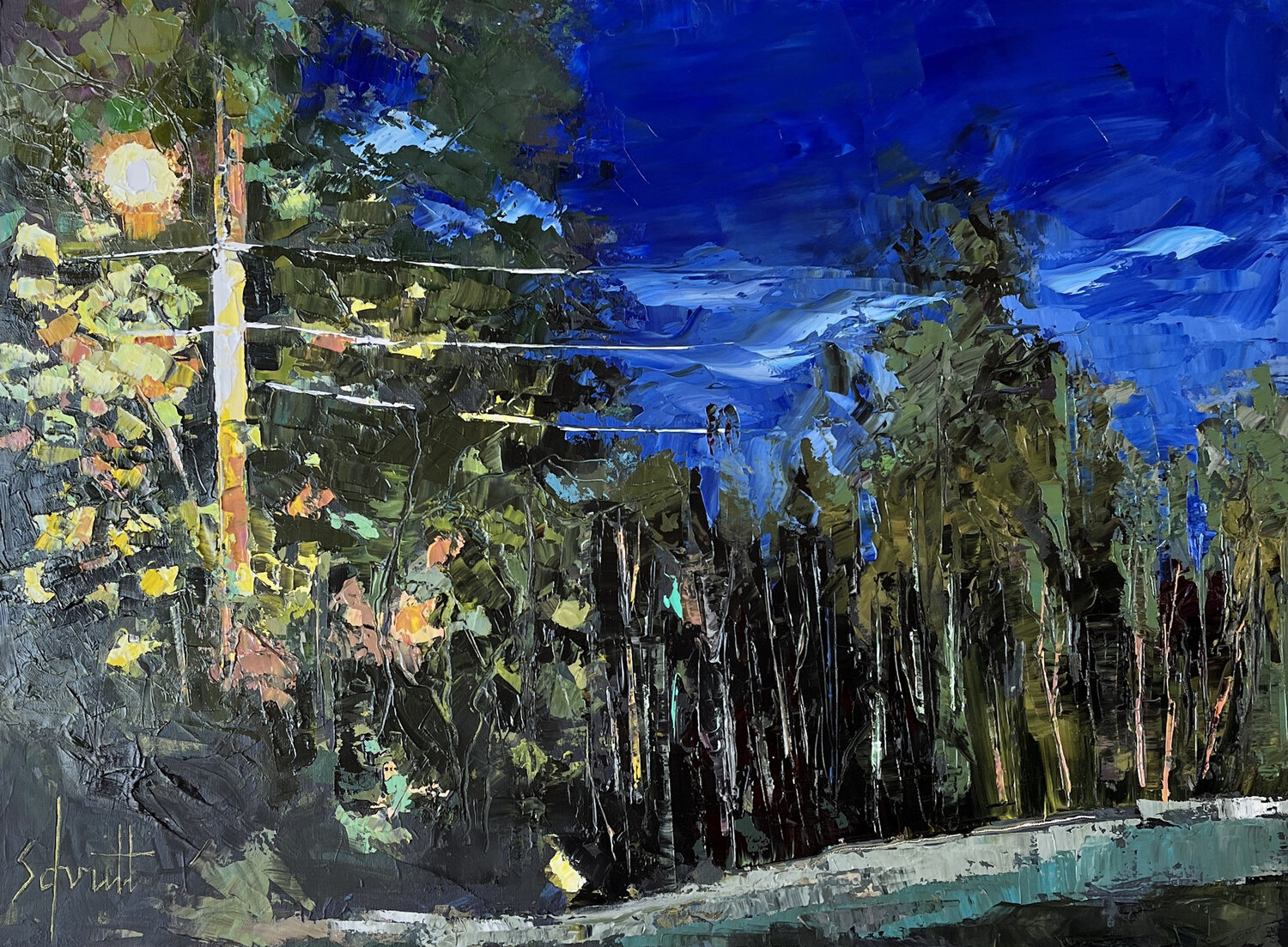 BORD DE ROUTE LA NUIT Jean-Paul Schmitt Original painting for sale