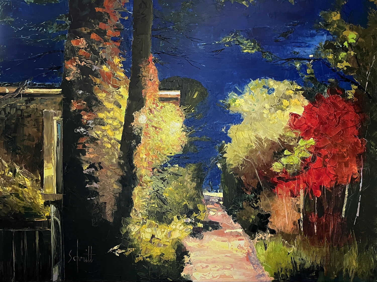 BORD DE ROUTE LA NUIT 3 (Passage des Ayats) Jean-Paul Schmitt Original painting for sale