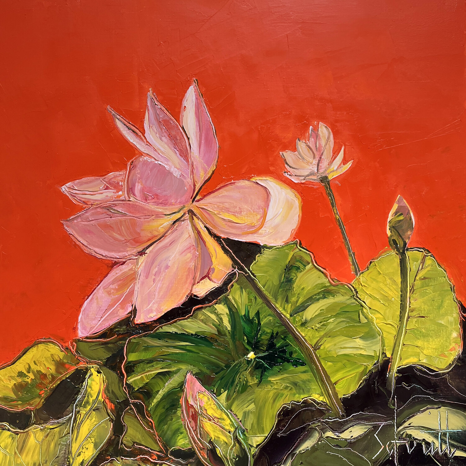 LOTUS (Au ciel rouge) Jean-Paul Schmitt Original painting for sale