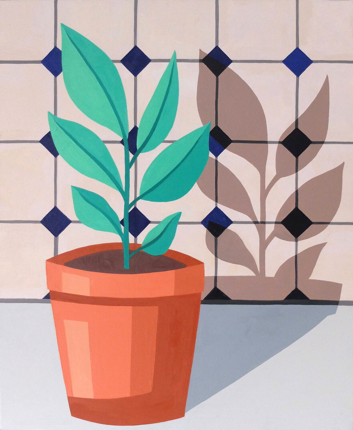 Plant, Pot & Tile No. 1 Hannah Perry Saucier Original painting for sale