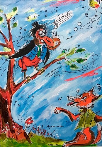 LE CORBEAU ET LE RENARD by Jean-Louis Azencott, Painting for Sale on Select