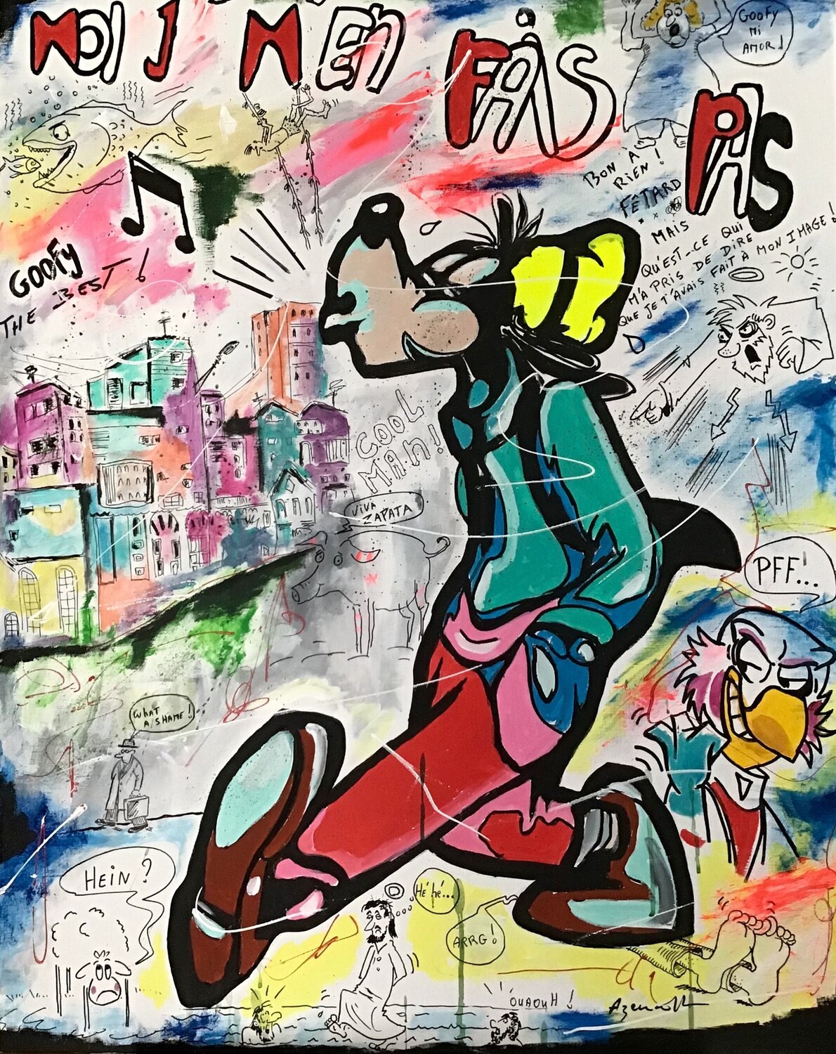 MOI J'M'EN FAIS PAS Jean-Louis Azencott Original painting for sale