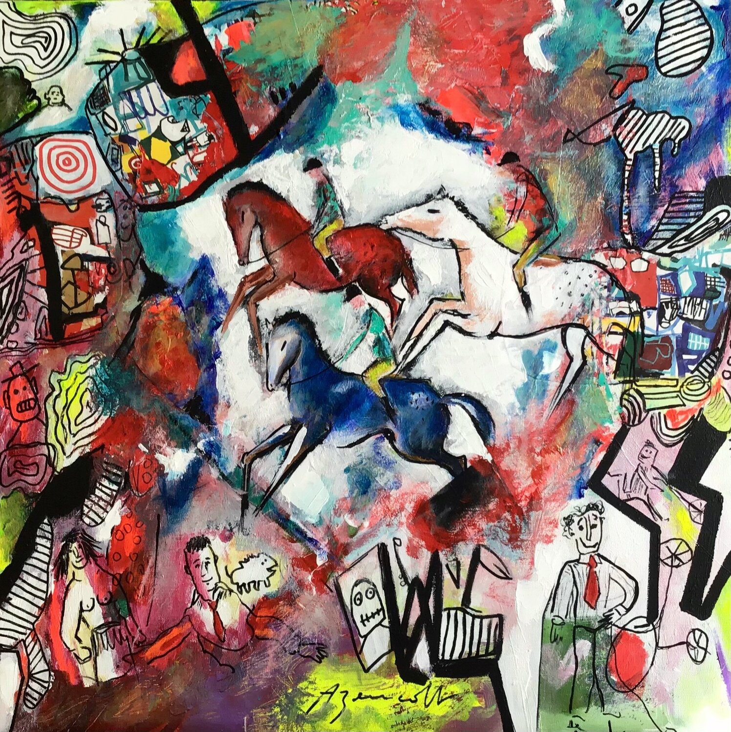 JOKEYS Jean-Louis Azencott Original painting for sale