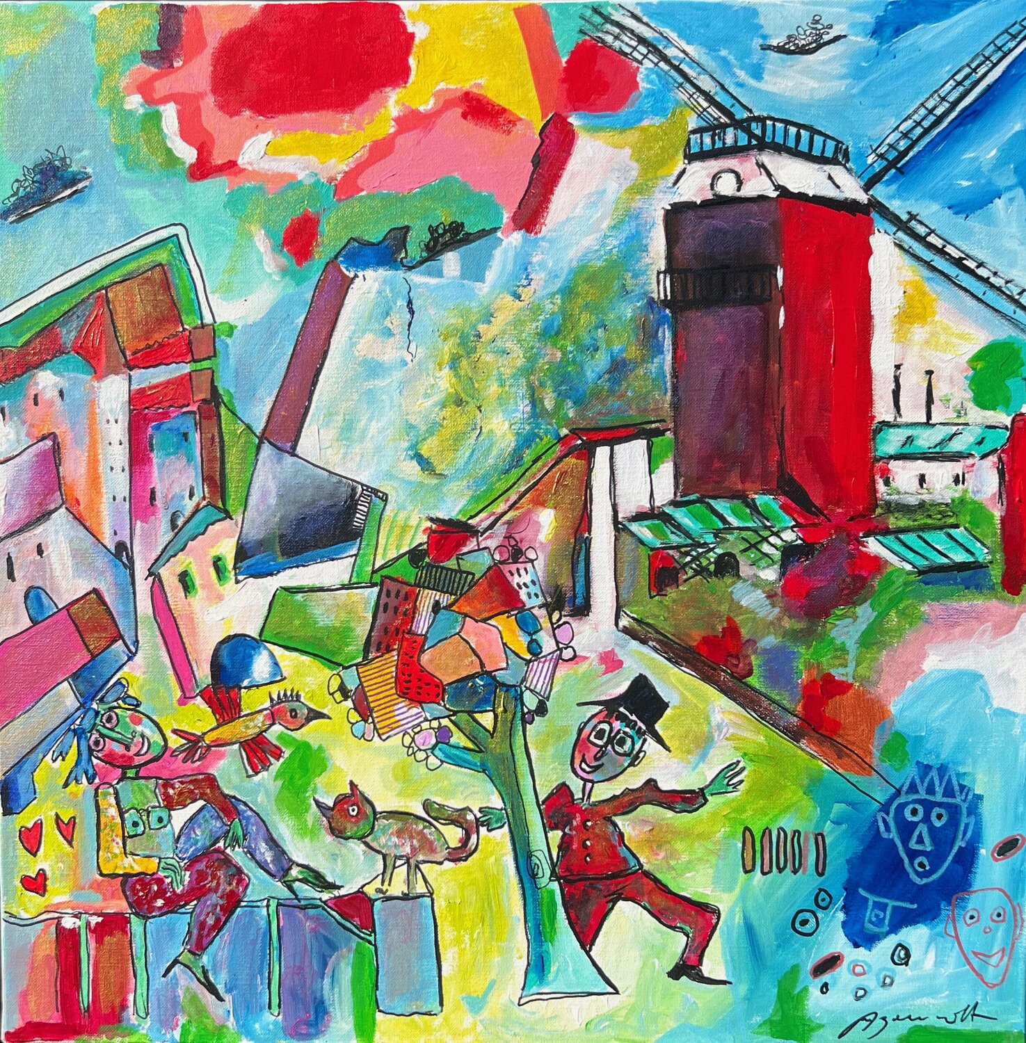LE MOULIN DE MON COEUR Jean-Louis Azencott Original painting for sale
