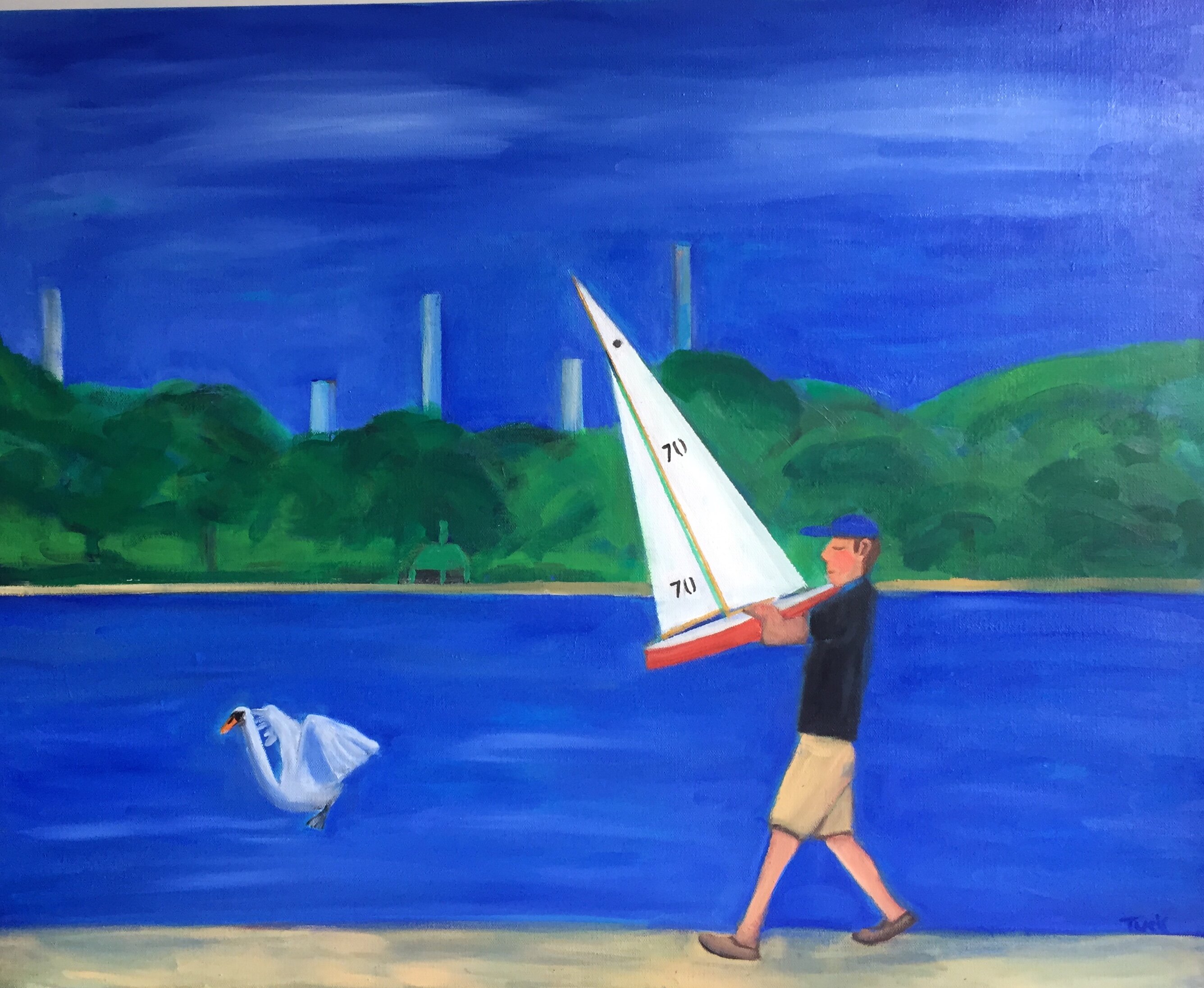 "New York Central Park- The Yachtsman And The Swan"