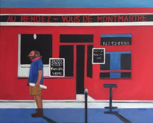 "Paris  Montmartre  Cafe- Waiting For A Friend" by JO Tuck, Painting for Sale on Select