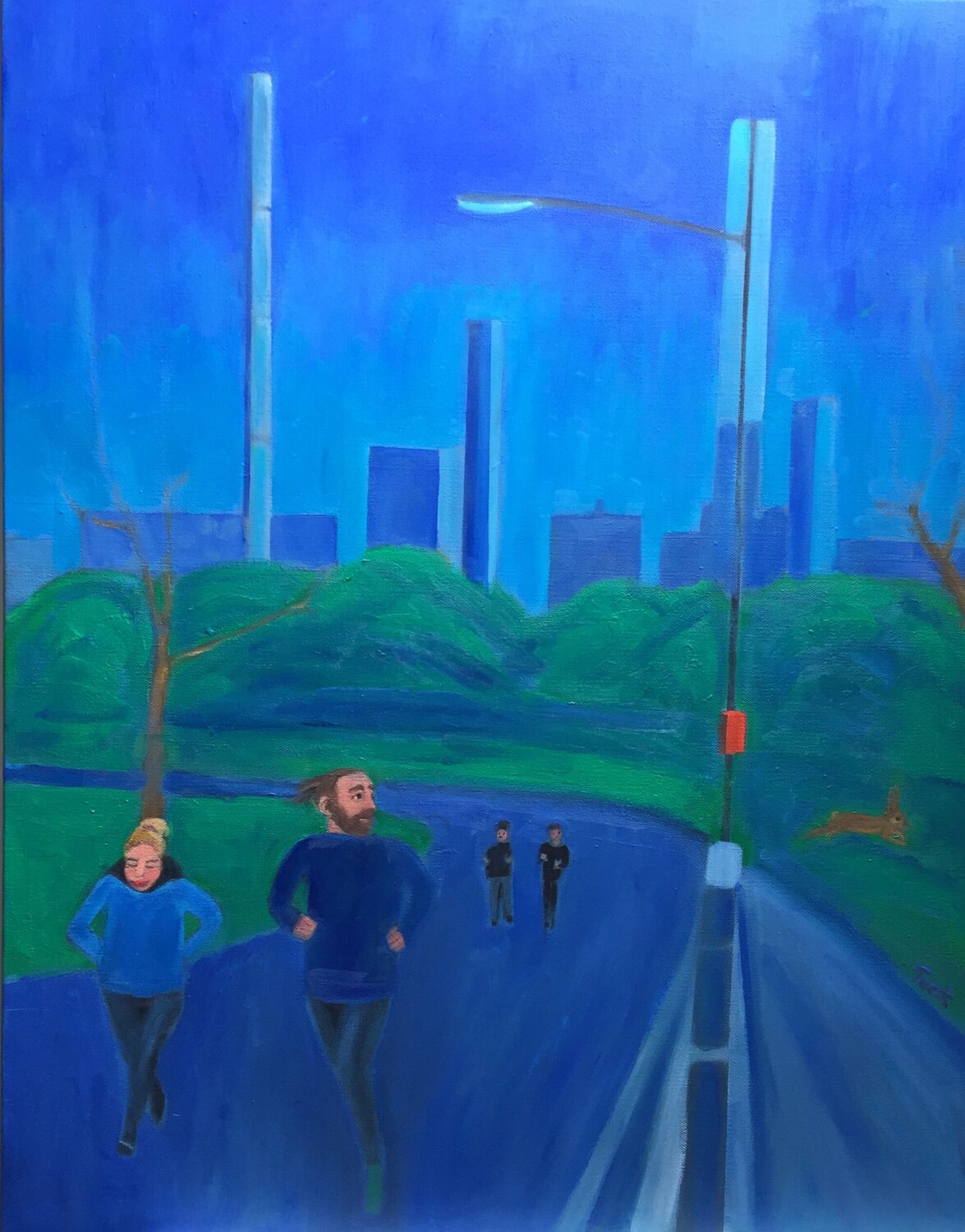 "New York Central Park -Running With The Hares  " JO Tuck Original painting for sale