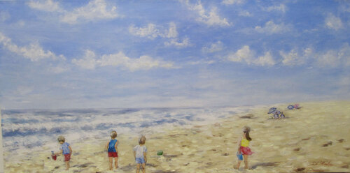 les enfants à la plage by Brigitte Di Scala, Painting for Sale on Select