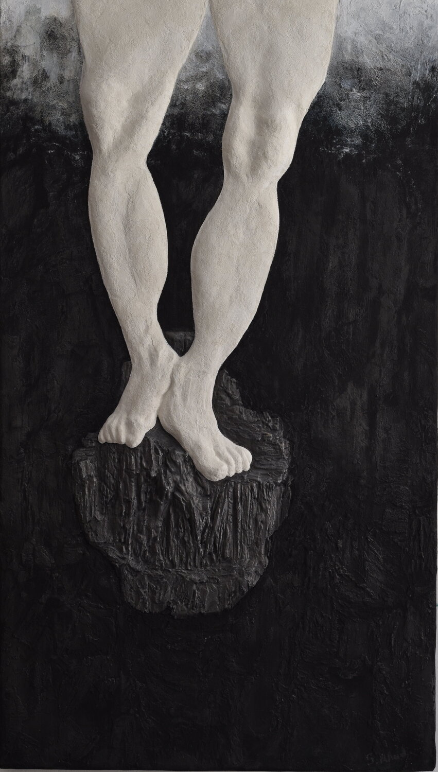 Colosse au pied d'argile IV - Bas-relief Sylvia Rhud Original painting for sale