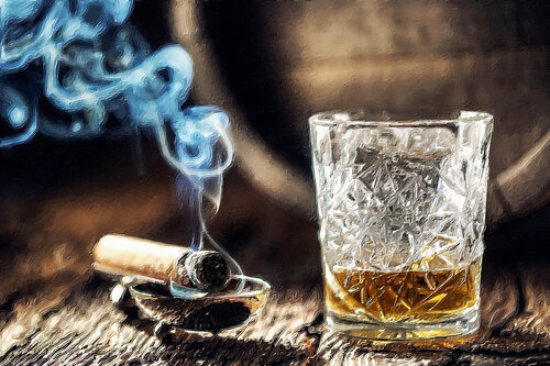 Cigar And Cordial Painting Scotch von Tony Rubino, Malerei kaufen auf Select