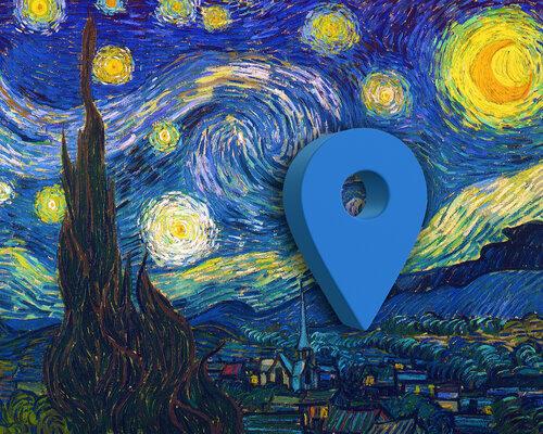 Vincent van Gogh Starry Night Parody Map Google von Tony Rubino, Malerei kaufen auf Select