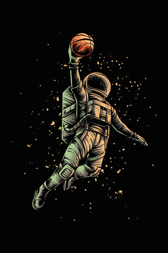 basketball shot astronaut vector illustration von Tony Rubino, Malerei kaufen auf Select