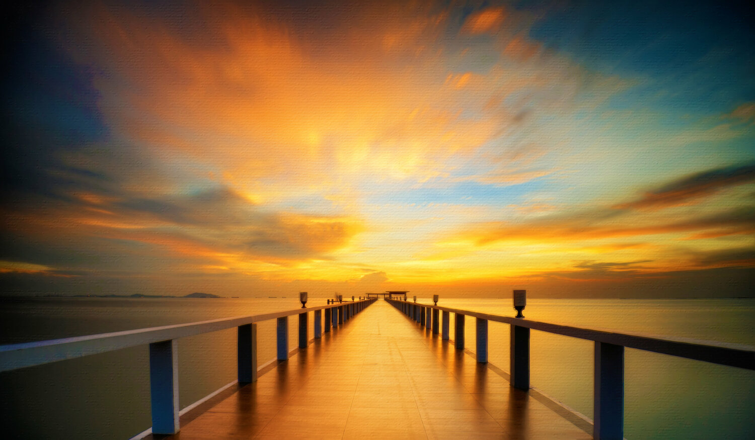 Infinity Dock Sunset Sunrise Water Sky Landscape 2 Tony Rubino Originalgemälde zu verkaufen