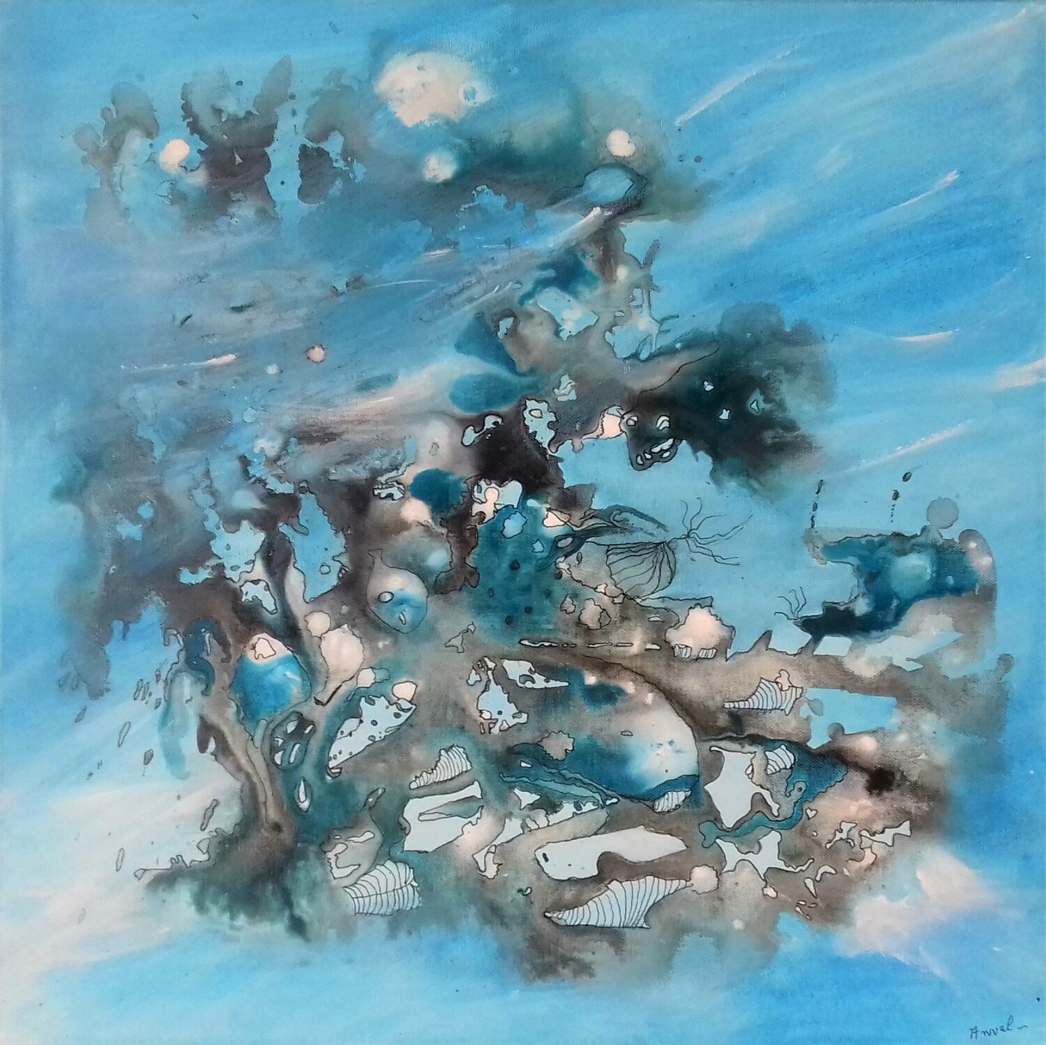 Fond marin ANVAL Original painting for sale
