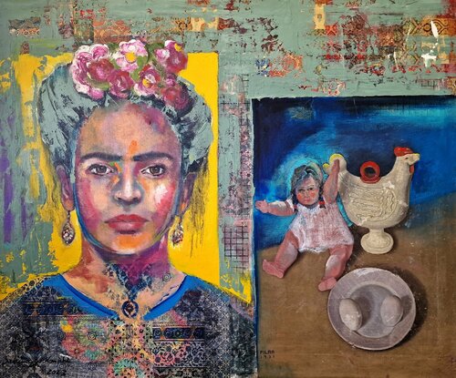 Frida Kahlo y su muneca by Sabina Bockemühl, Painting for Sale on Select