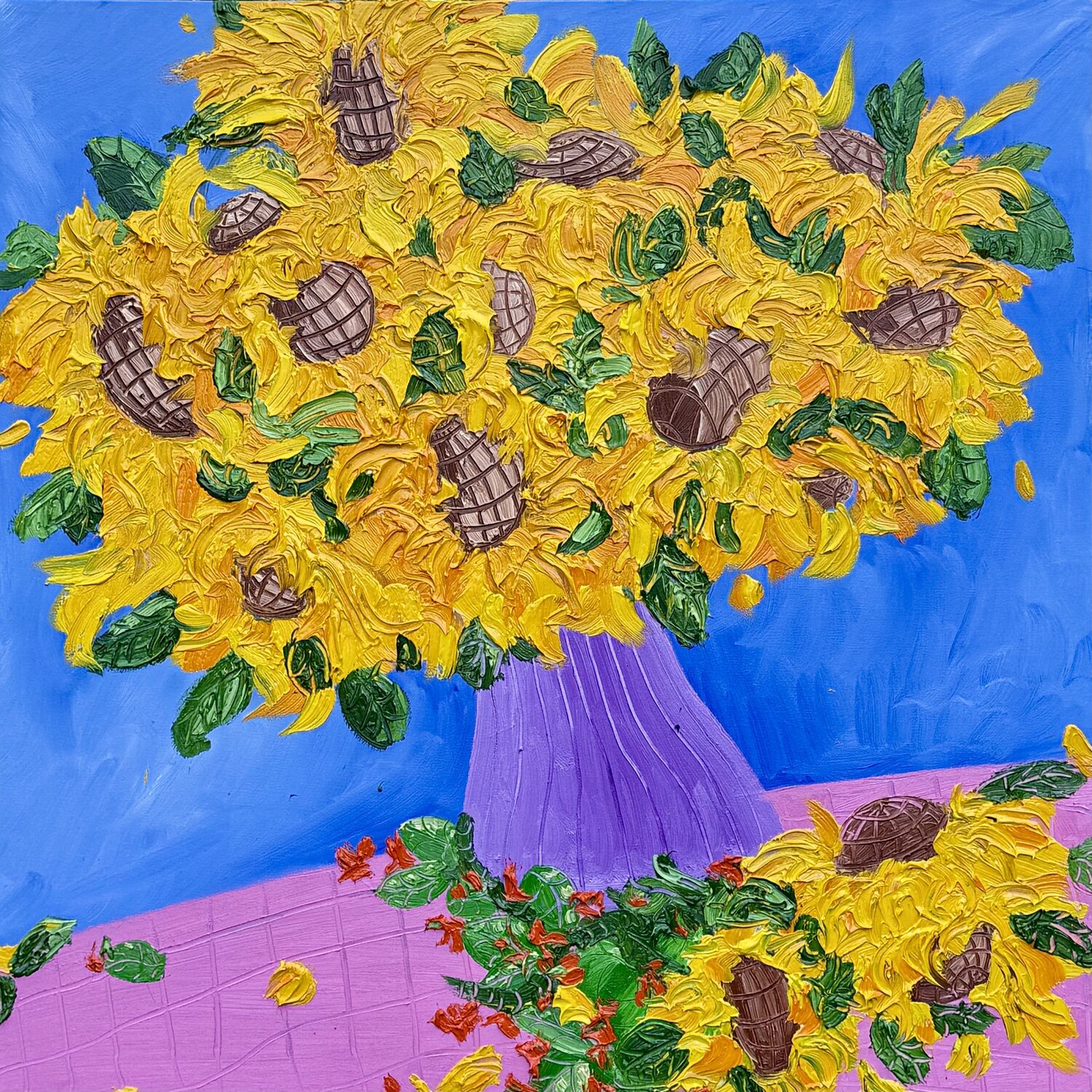 Sunflowers with Red Clover Jon Parlangeli Original painting for sale