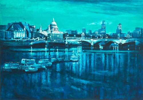 Blue London from St Paul's to the Gherkin by Patricia Clements, Painting for Sale on Select