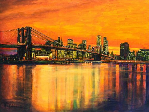 Brooklyn Bridge New York Sunset by Patricia Clements, Painting for Sale on Select