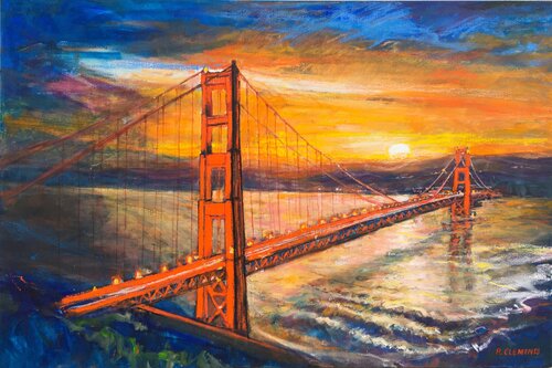 Golden Gate Bridge Sunset (2023) by Patricia Clements, Painting for Sale on Select