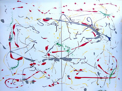 Abstract influenced by MIRO Diptych by Patricia Clements, Painting for Sale on Select