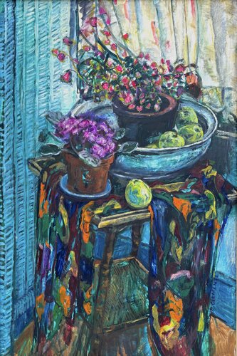 Apples in Victorian bowl still life by Patricia Clements, Painting for Sale on Select