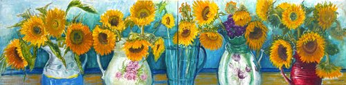A summer of Sunflowers Diptych Painting by Patricia Clements, Painting for Sale on Select