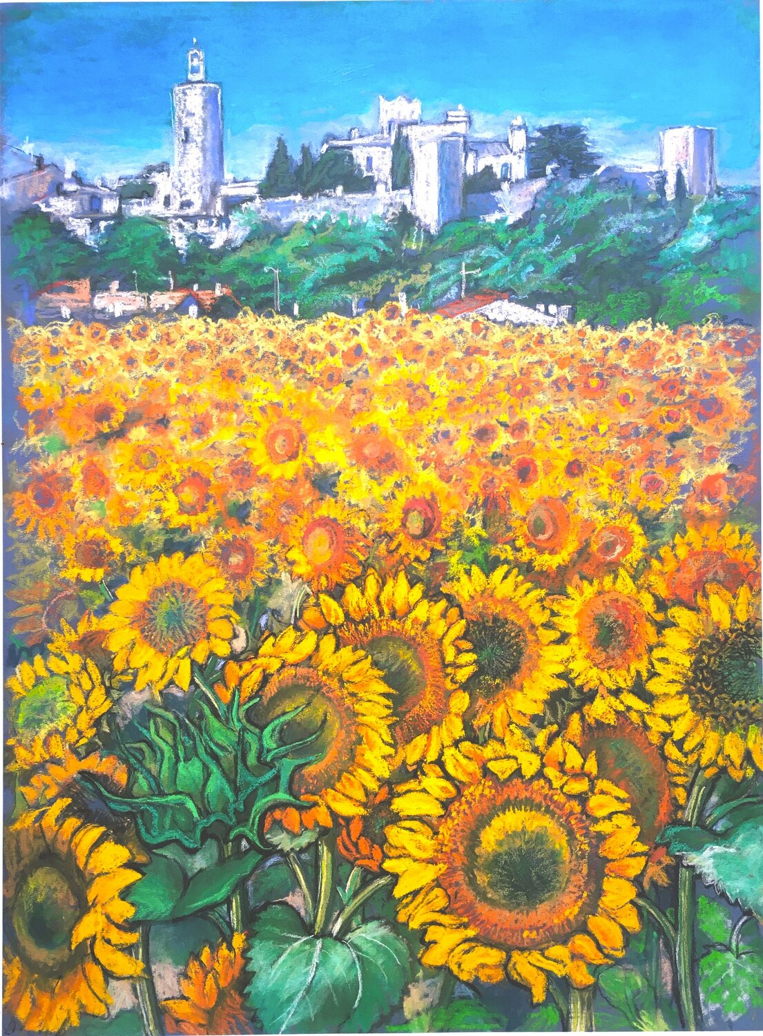 Sunflower fields in Spain Patricia Clements Drawing for sale