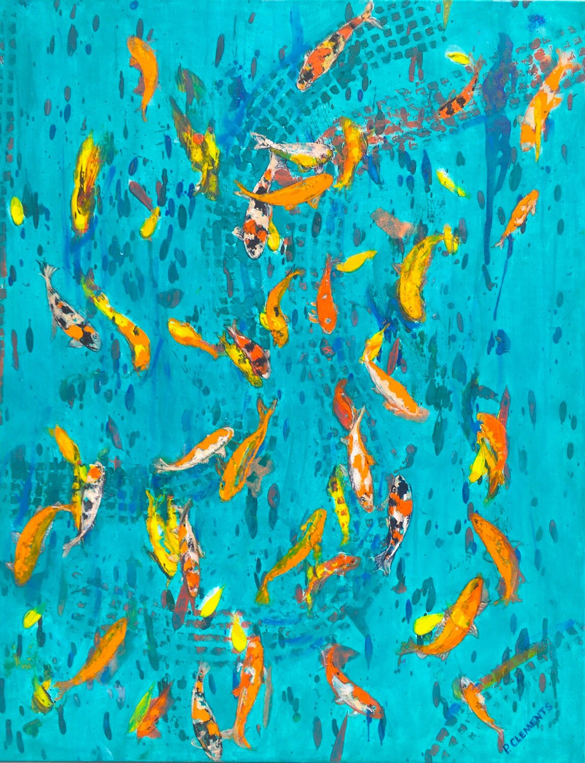 Dancing Gold fish Patricia Clements Original painting for sale