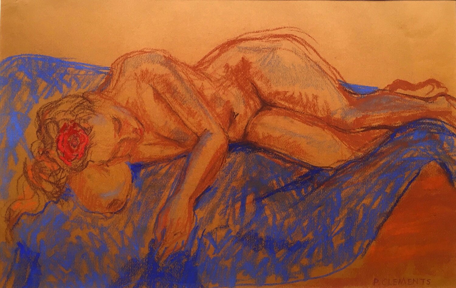 Reclining nude with a Rose in Her Hair Patricia Clements Original painting for sale