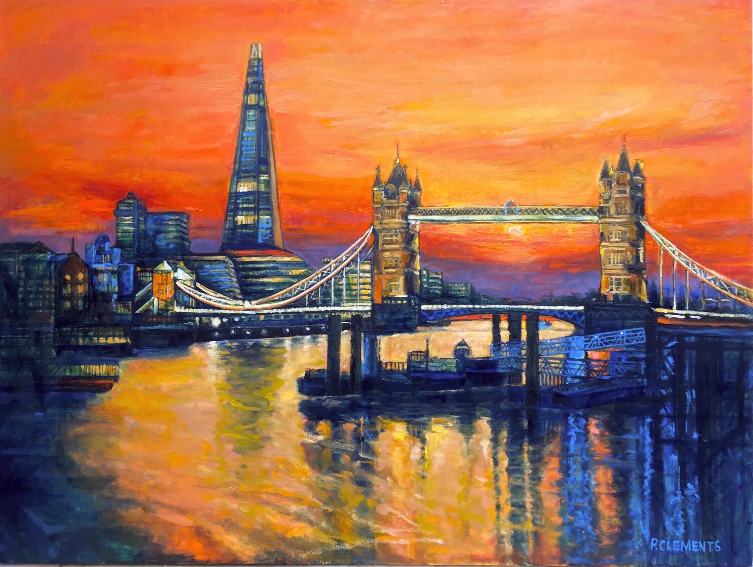 London cityscape Tower Bridge to the Shard Patricia Clements Original painting for sale