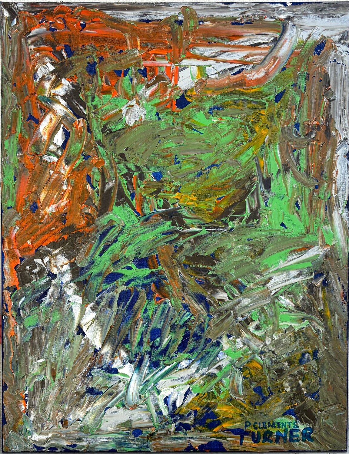 Shades of Green and Orange Patricia Clements Original painting for sale