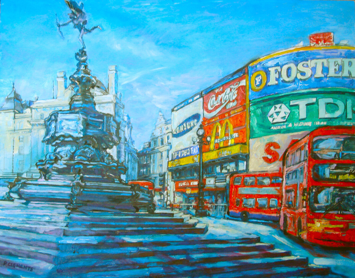 EROS IN PICCADILLY CIRCUS Patricia Clements Original painting for sale