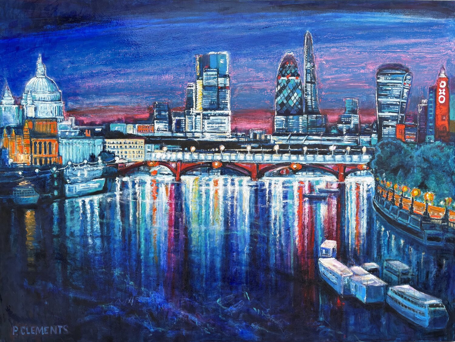 London cityscape St Pauls to Oxo Tower Patricia Clements Original painting for sale
