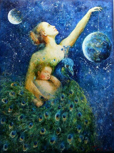 " Frau und Galaxie " by Taleh Mirkazım, Painting for Sale on Select