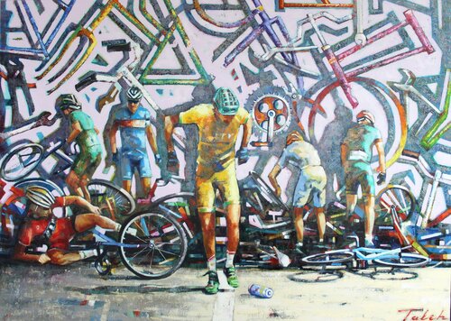 '' Sechs Radfahrer '' by Taleh Mirkazım, Painting for Sale on Select