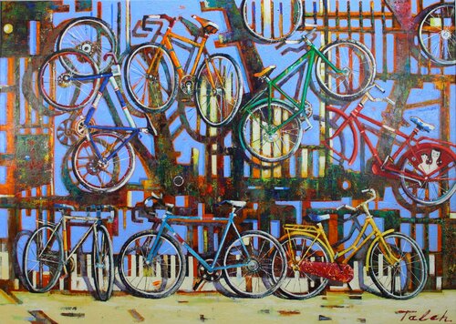 '' Die Fahrräder '' by Taleh Mirkazım, Painting for Sale on Select
