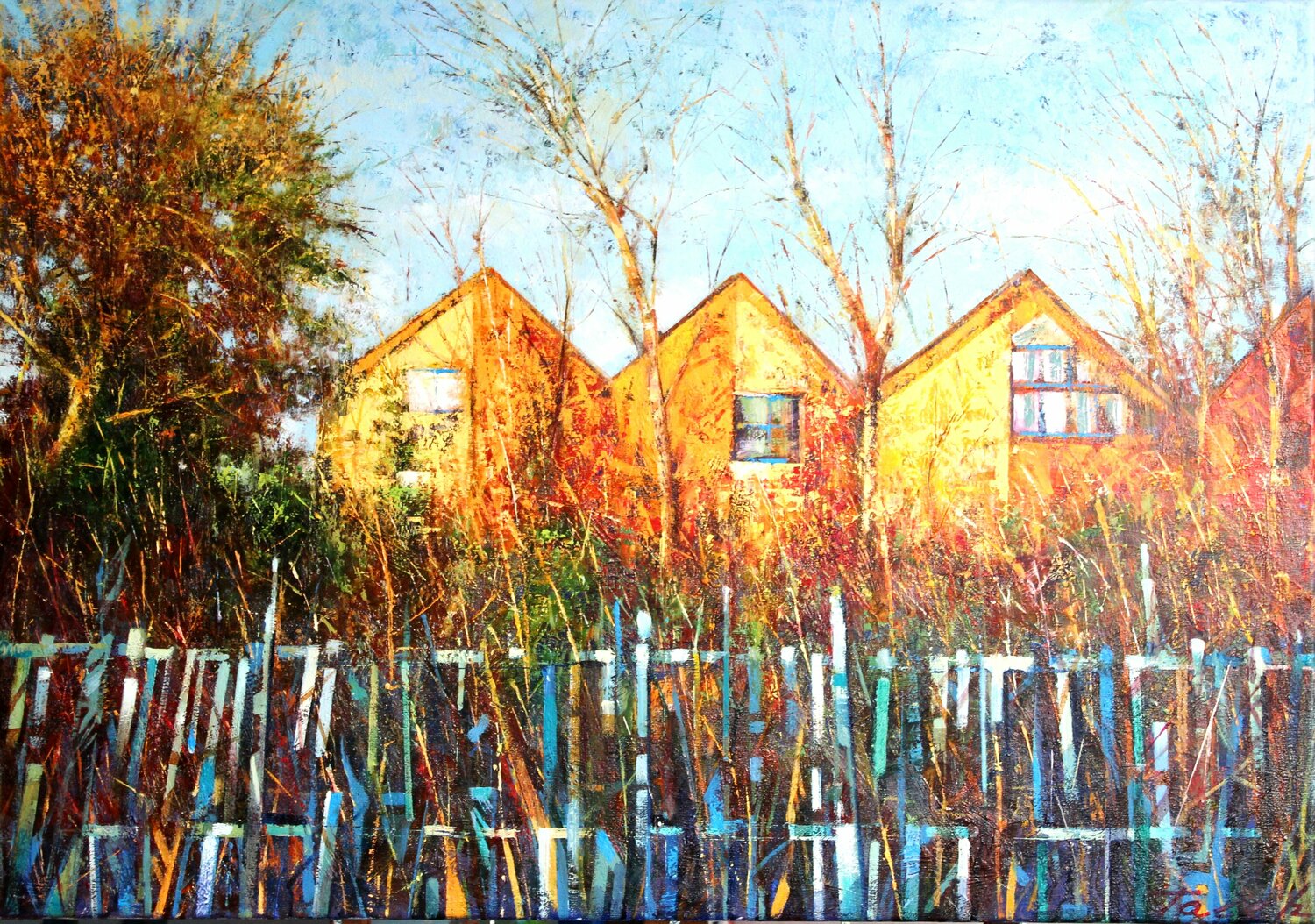 '' Dreieckige Häuser '' Taleh Mirkazım Original painting for sale
