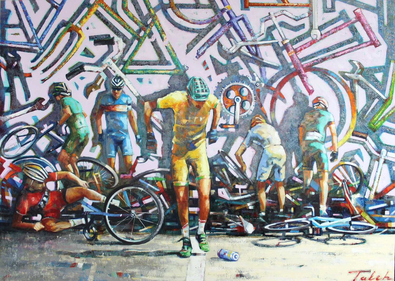 '' Sechs Radfahrer '' Taleh Mirkazım Original painting for sale